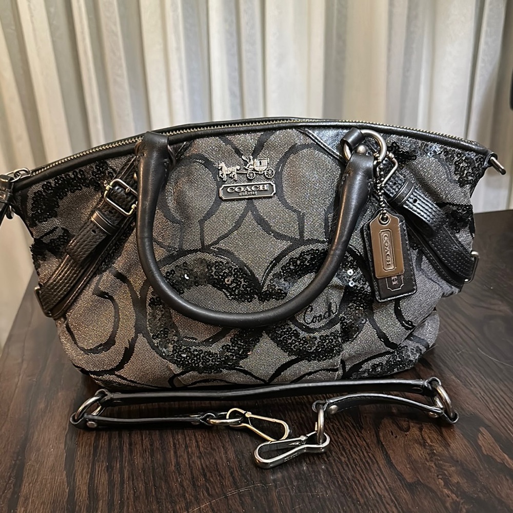 Coach Sophia Madison Gray Black Sequin C Logo Handbag